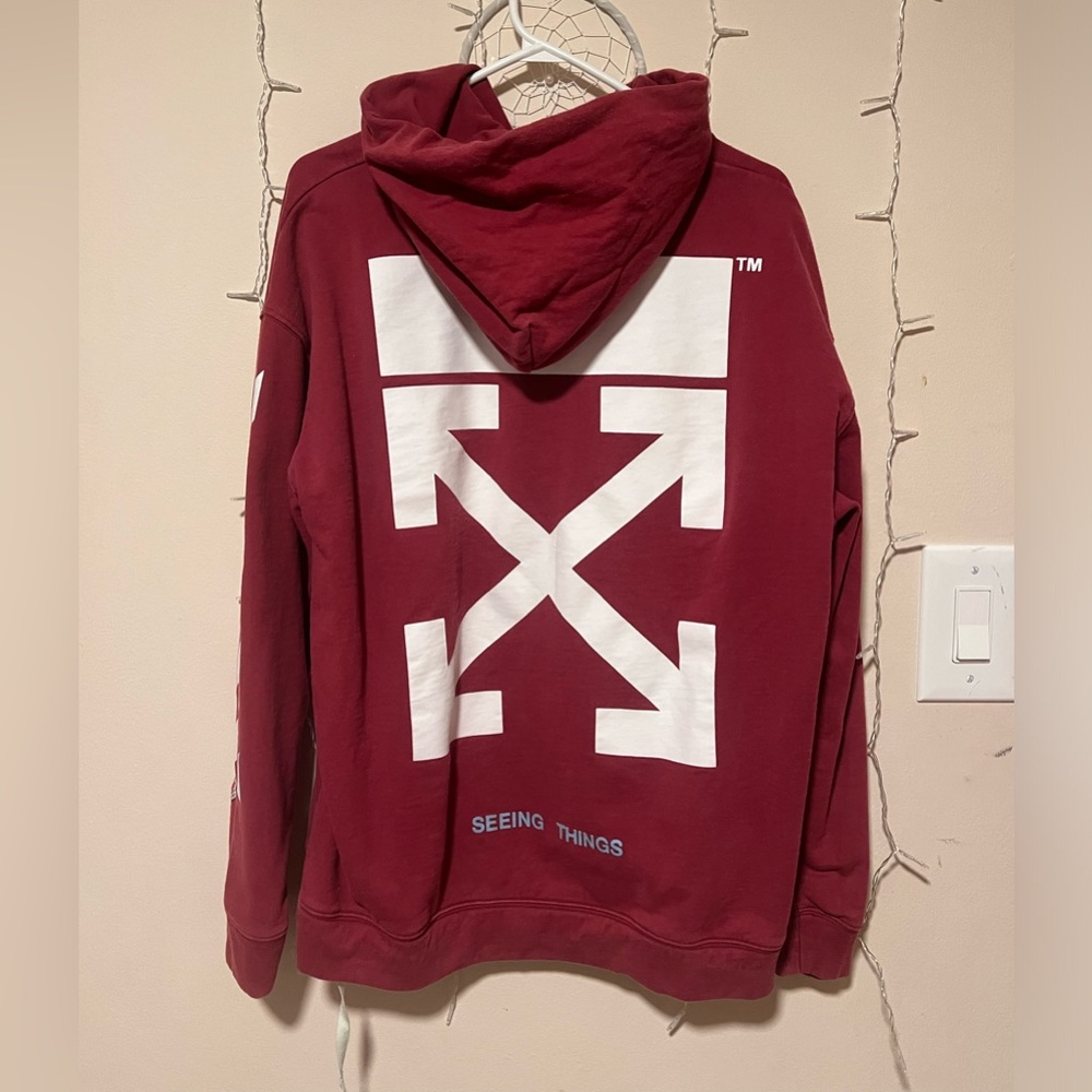 Off - white hoodie maroon size M fits medium a-large